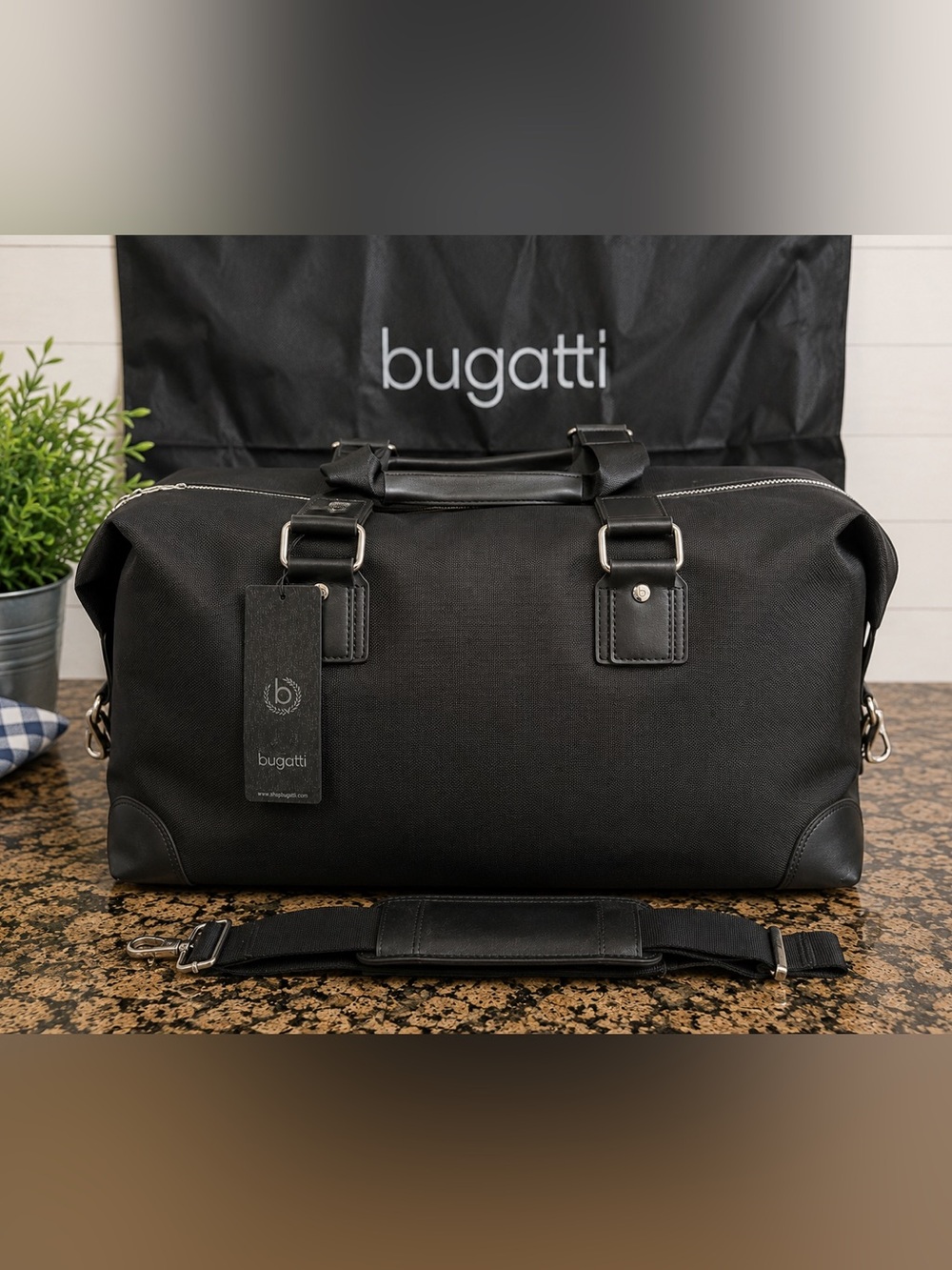 NWT Bugatti Isle of Man Black Ballistic Nylon Duffel Bag Travel Weekender